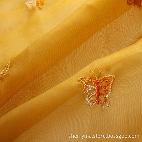 Good air permeability embroidered thin organza fabric